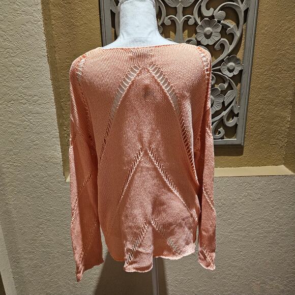 Cato XL Peach Open Knit Sweater NWT Crochet Boho Quiet Luxury Coastal Resort Top - Picture 4 of 15